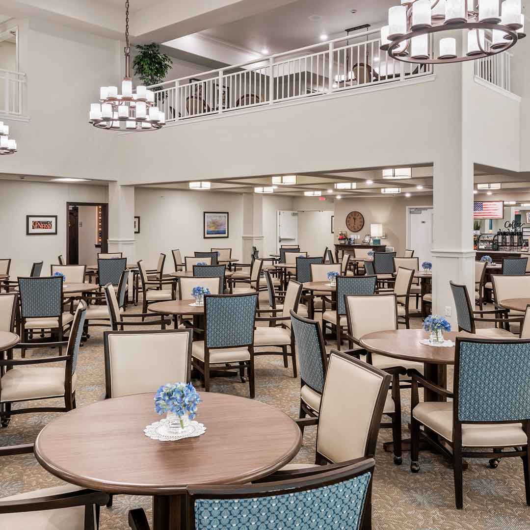 The dining room at Cypress Springs set for mealtime